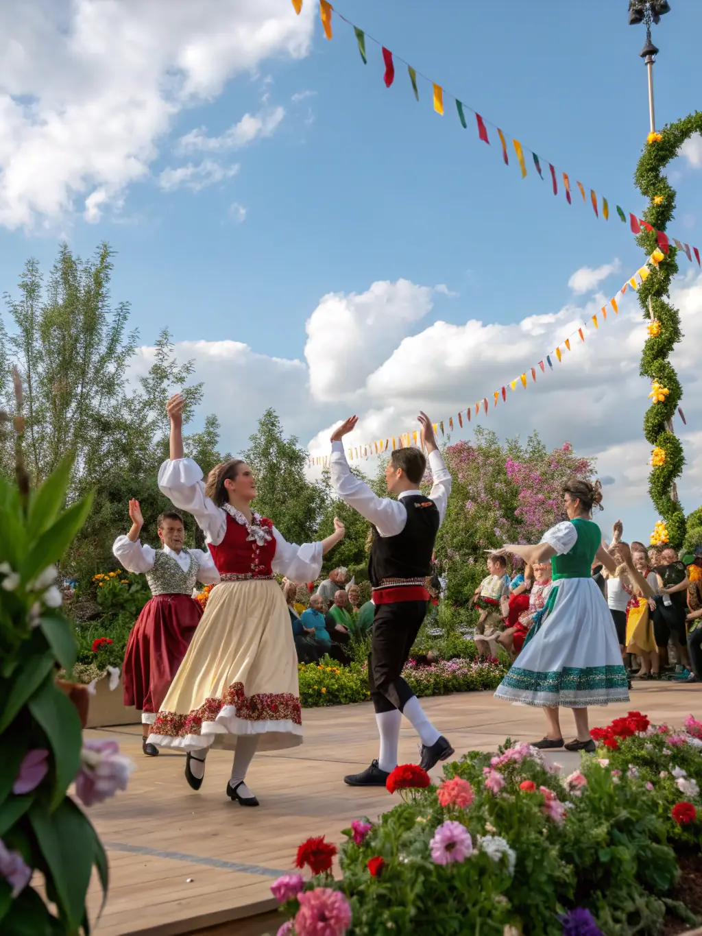 A photograph capturing a traditional Bourbonnais dance performance during a BRAIZE-AMBIANCE event, showcasing local artists in traditional attire.